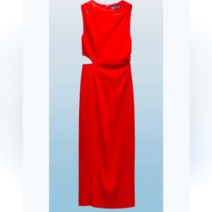 Zara Red Cutout Ruched Dress Size Medium